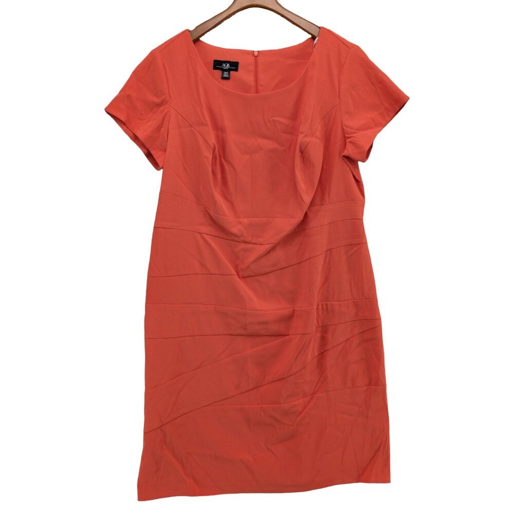 AGB Sheath Dress Womens Solid Orange Short Sleeve Knee Length Stretch Size 14W